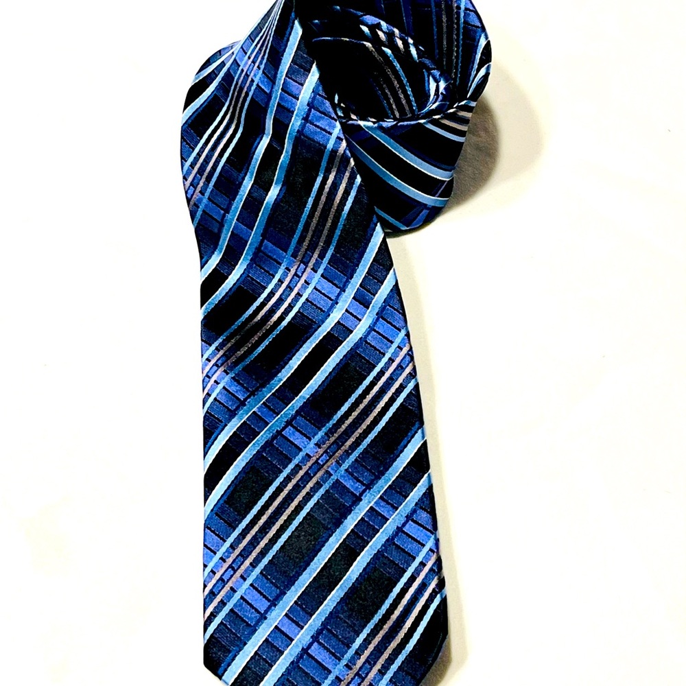 Striped Cornflower Blue and Black Tie new